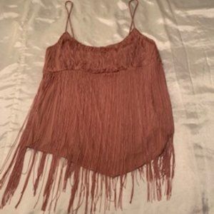 Pink fitted tank top with fringe